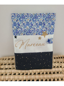 Protège carnet de santé liberty Betsy ann bleu et double gaze personnalisable