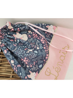 Sac pochon personnalisable pour crèche ou maternelle joli coton renards