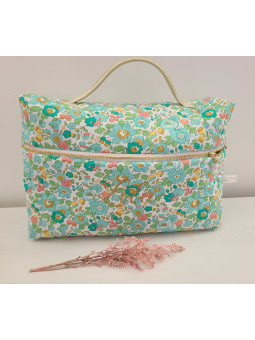 Vanity trousse de toilette personnalisable en liberty Betsy turquoise matelassé