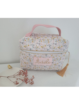 Vanity trousse de toilette personnalisable en coton floral matelassé